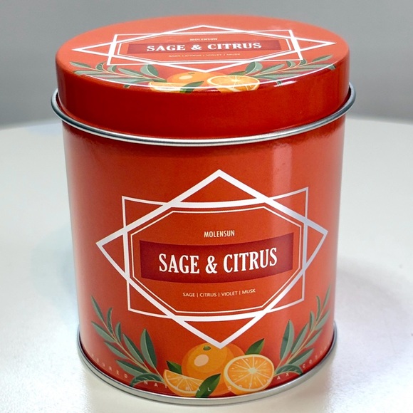Solensun Sage & Citrus 9oz Soy Wax Candle in Metal Tin with Lid NWT - Picture 2 of 8